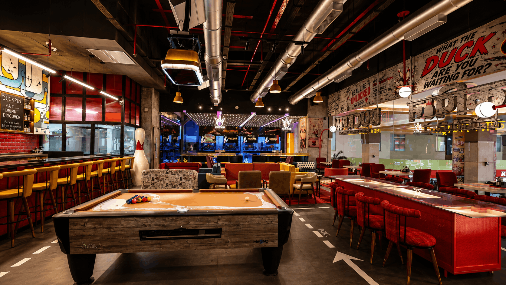 Pool Table & Plaid Booth Seating